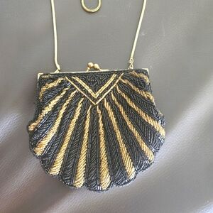 Vintage Black and Gold Beaded Formal Clutch